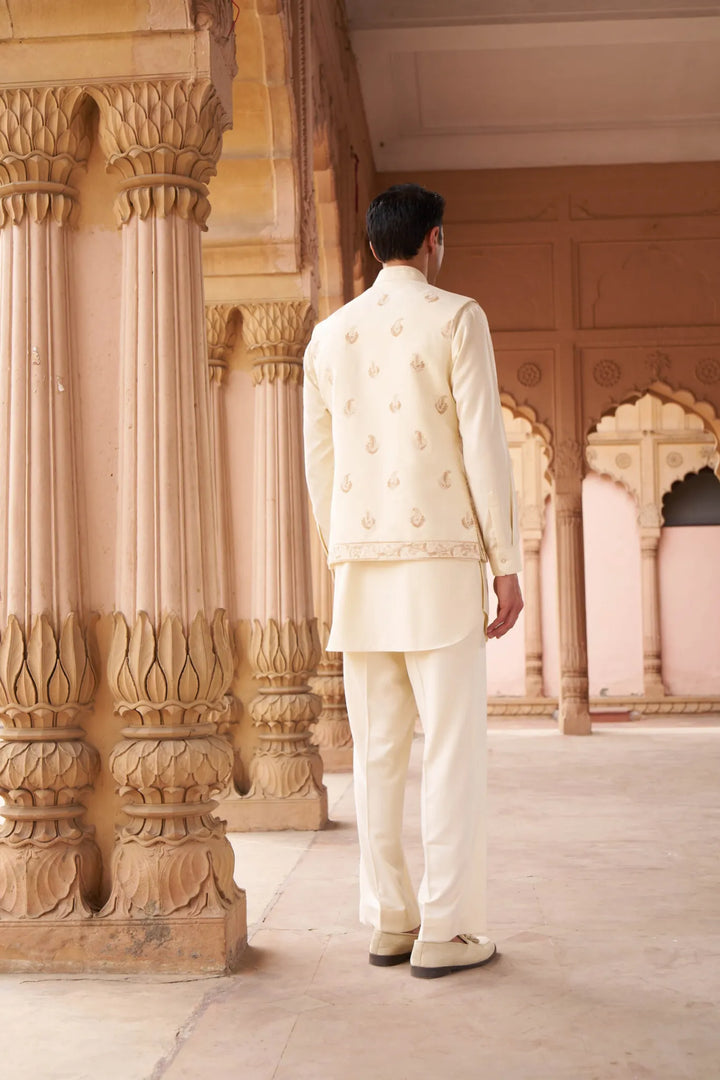 Regal Ivory Heritage Embroidered Waistcoat Kurta Set