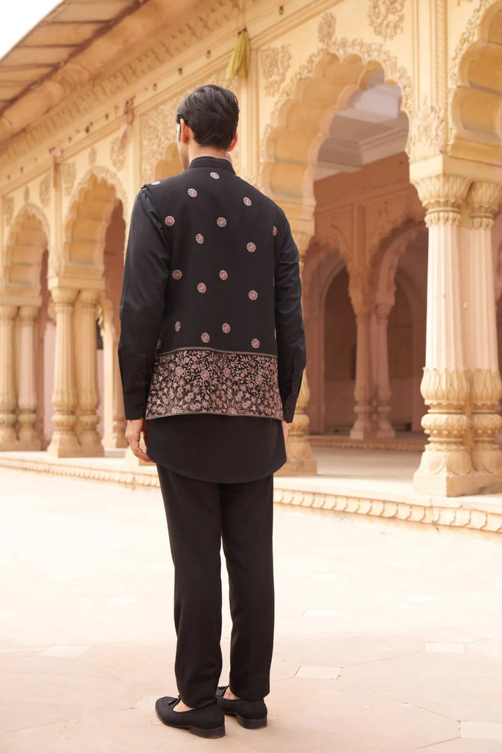 Midnight Noir Embroidered Waistcoat Kurta Set