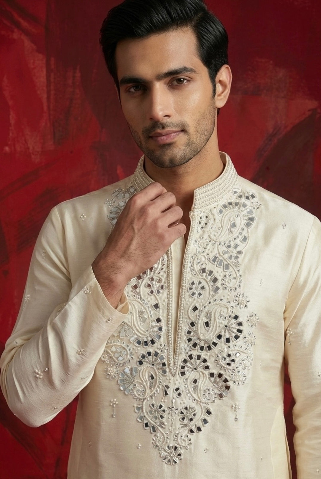 Abees White hand embroidered kurta set - back view