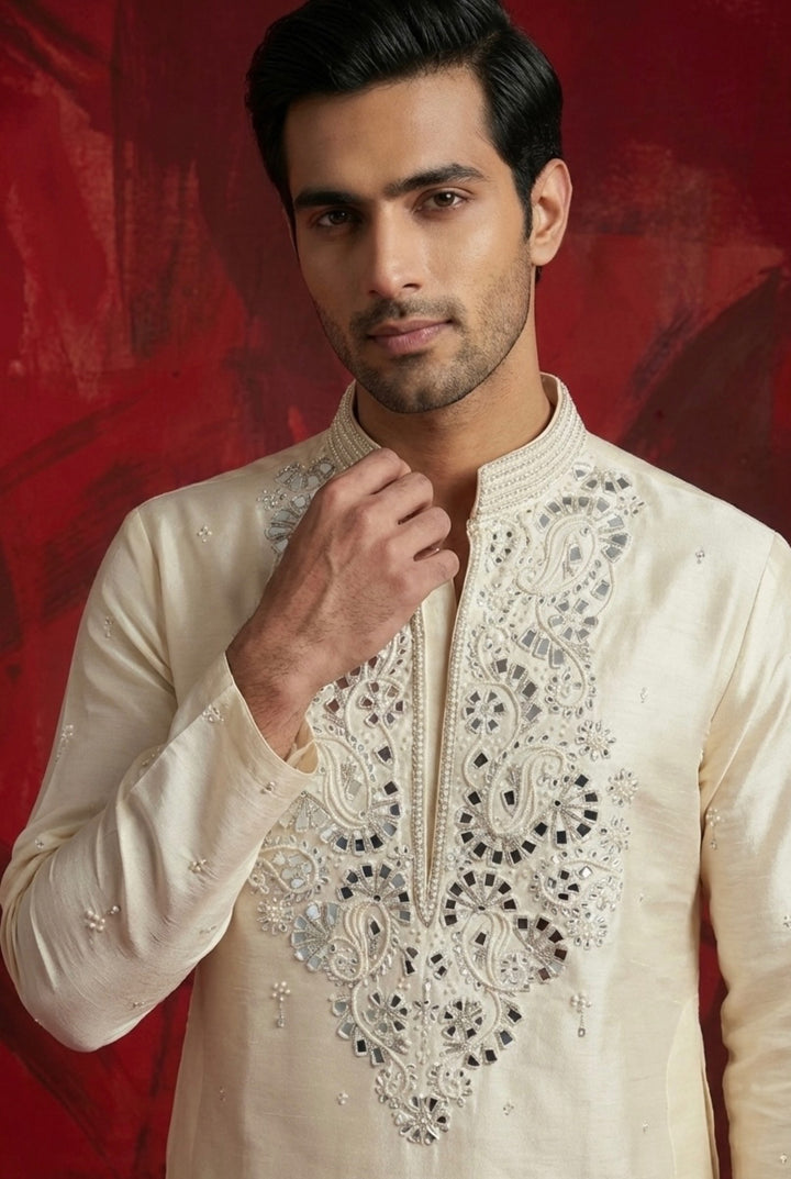 Abees White hand embroidered kurta set - back view