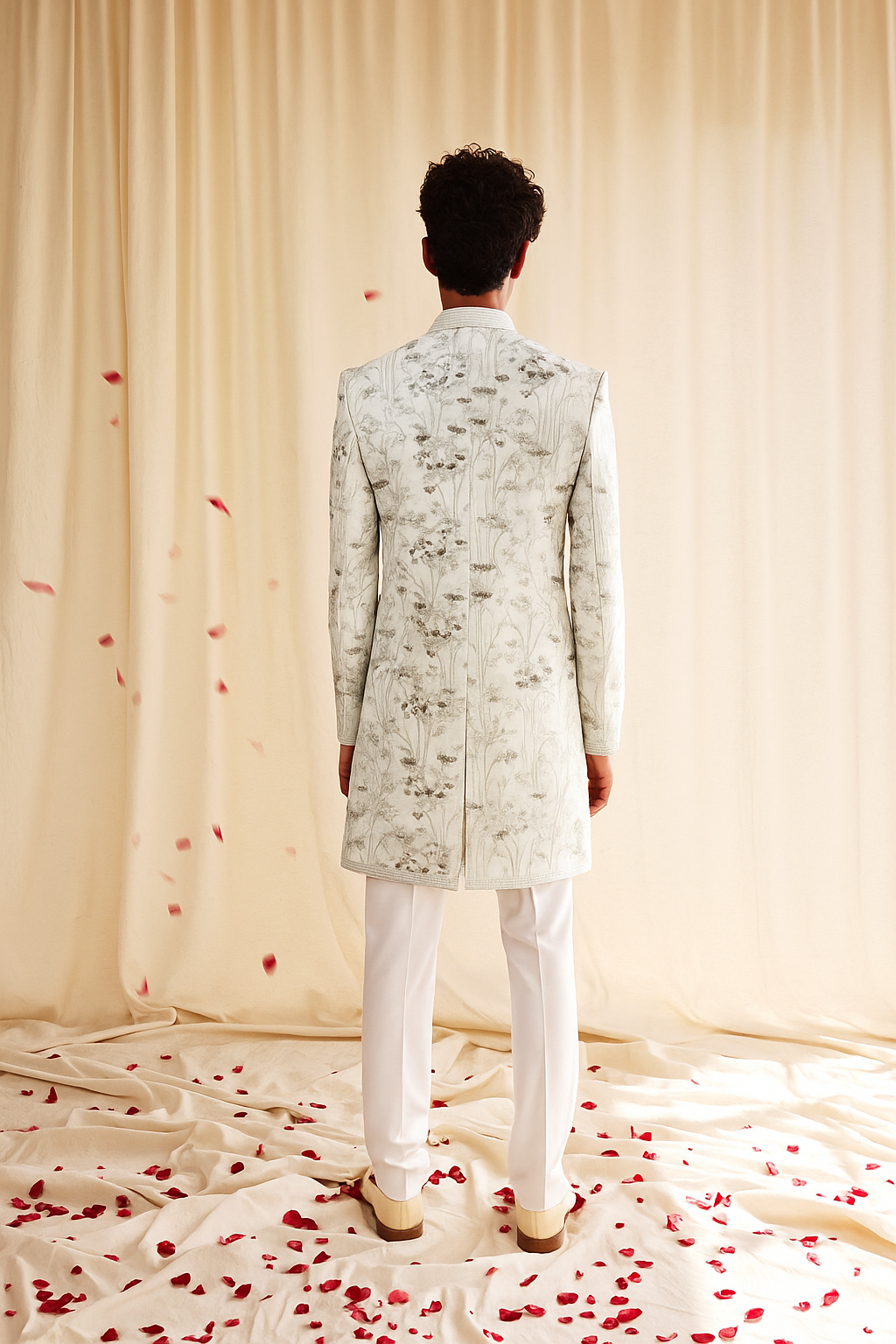 White & Silver Embroidered Sherwani – Regal Wedding & Reception Wear for Men
