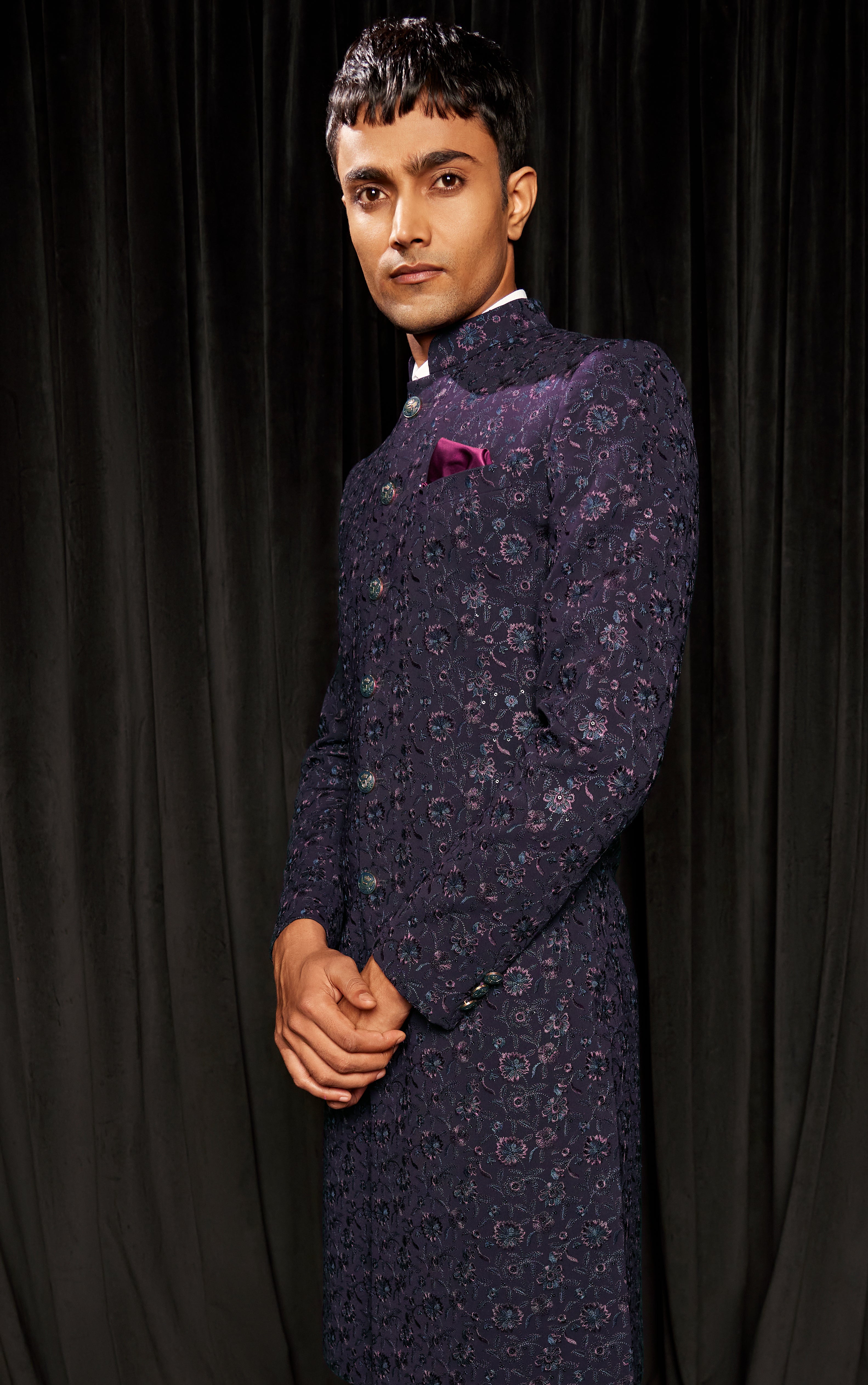 Navy Blue Embroidered Sherwani for Men – Luxury Wedding & Reception Wear