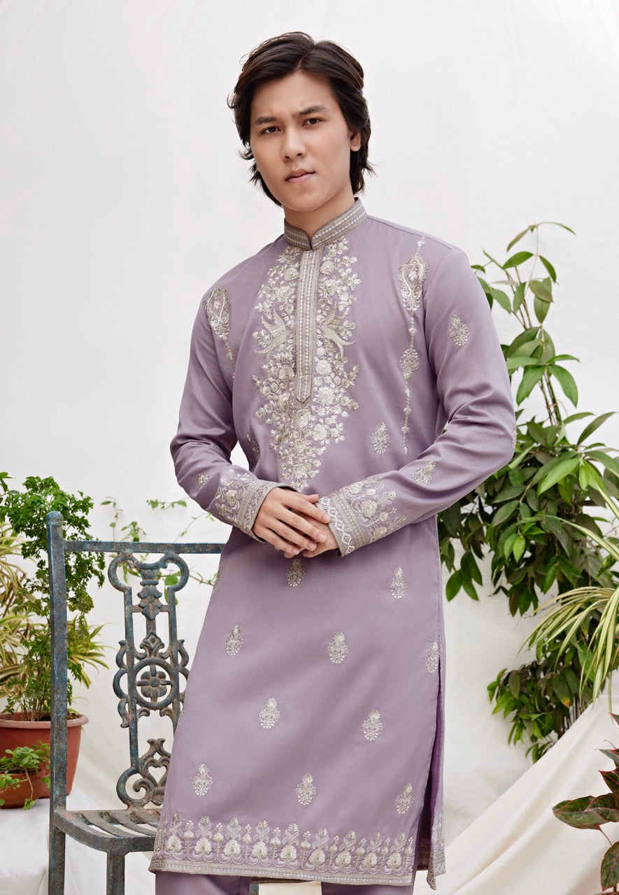 Lavender Embroidered Kurta for Men – Regal Wedding & Festive Wear