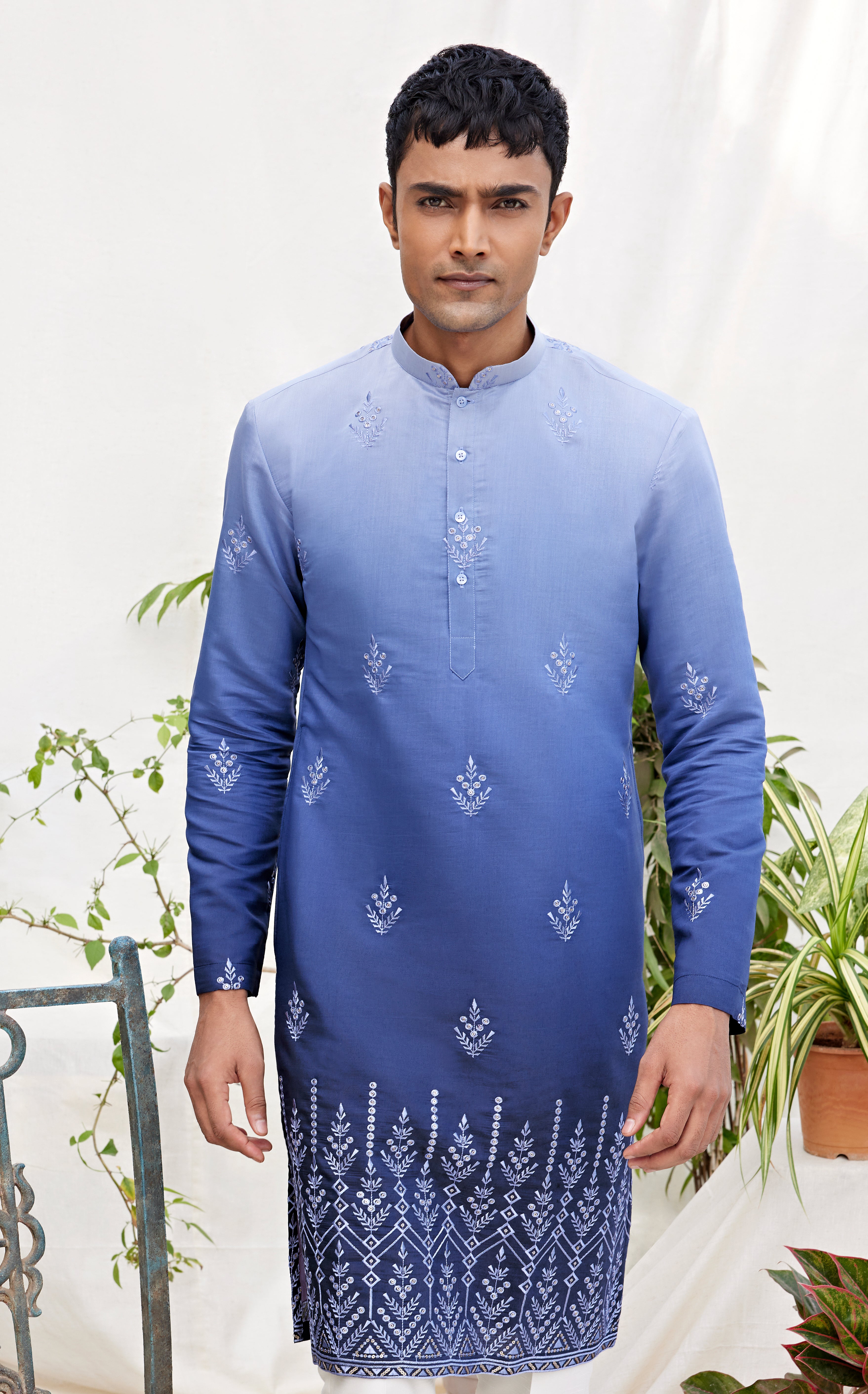 Blue Ombre Embroidered Kurta for Men – Festive & Wedding Wear