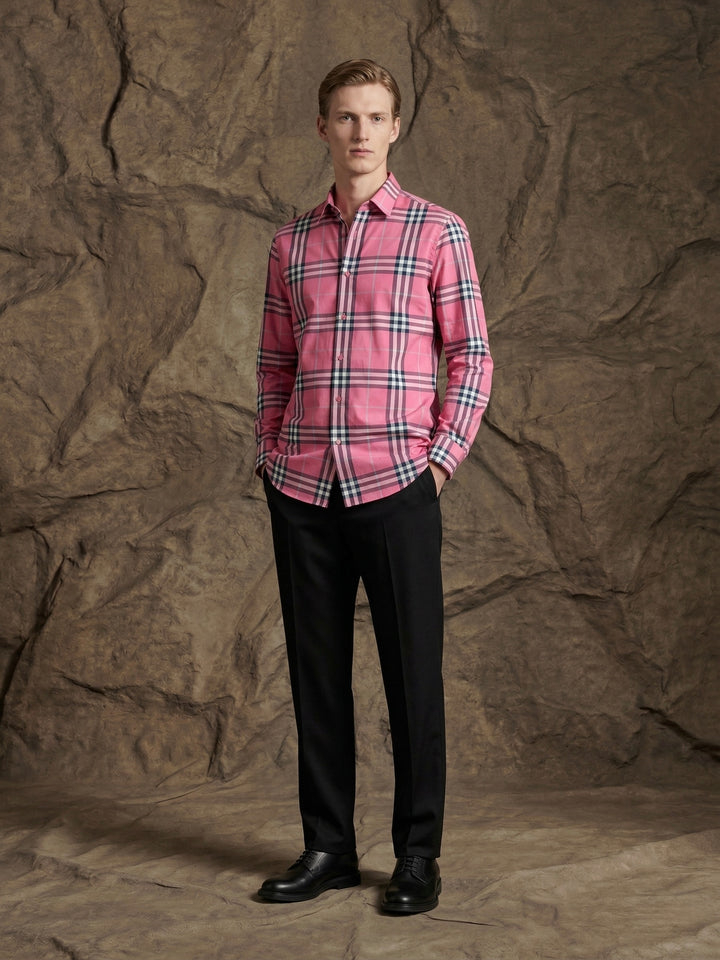 Classic Pink Checkered Premium Cotton Shirt
