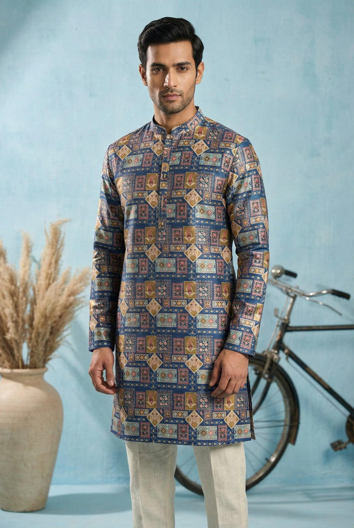 Abees Blue printed kurta for men - front view