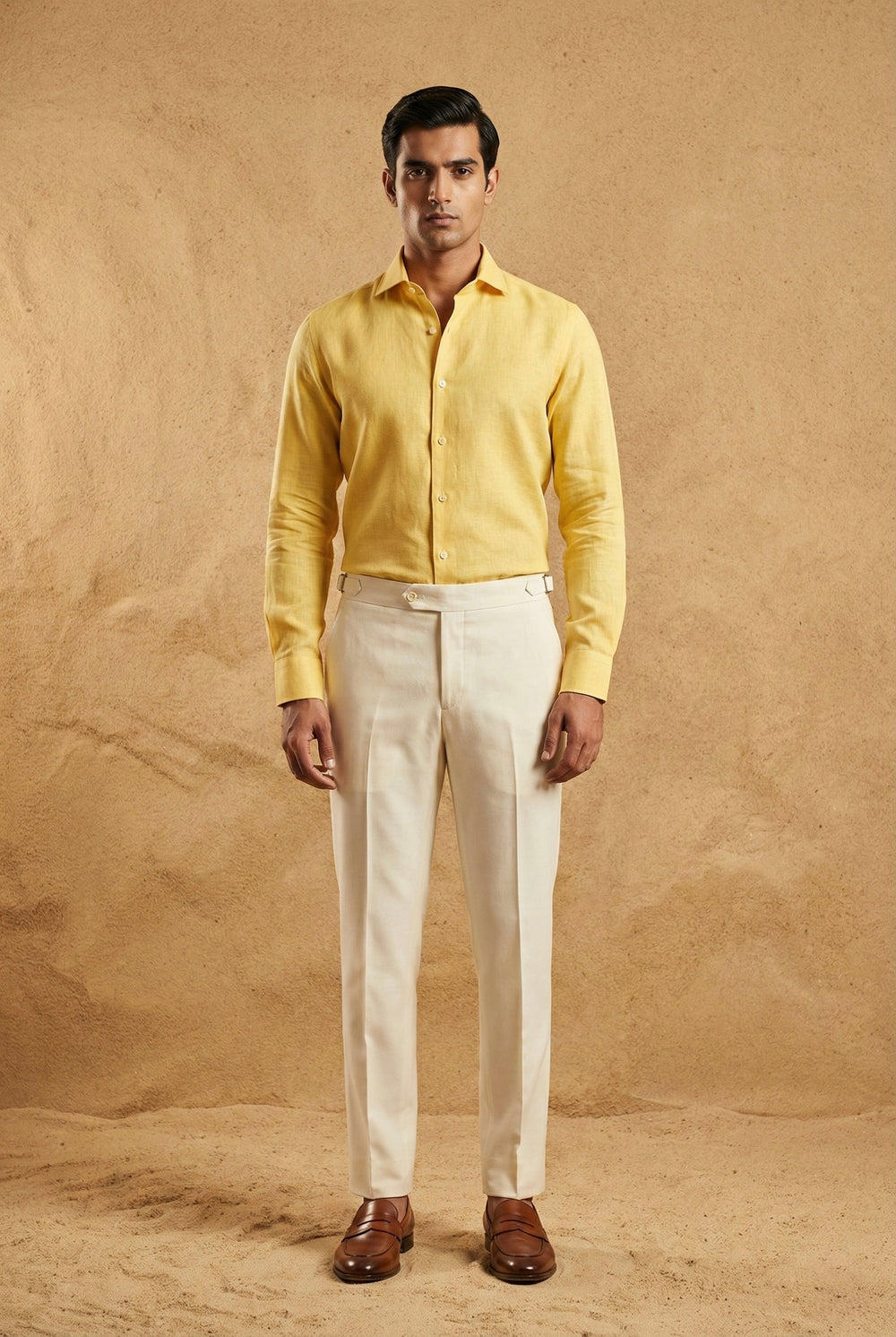 Abees Yellow linen solid shirt - back view