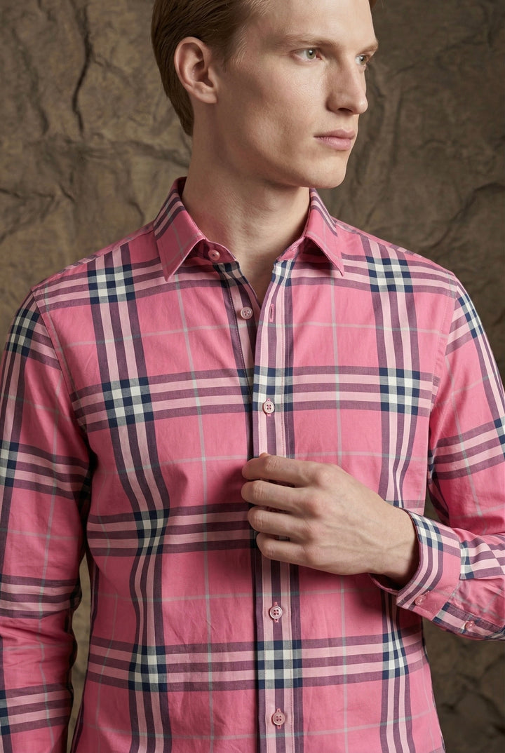 Classic Pink Checkered Premium Cotton Shirt