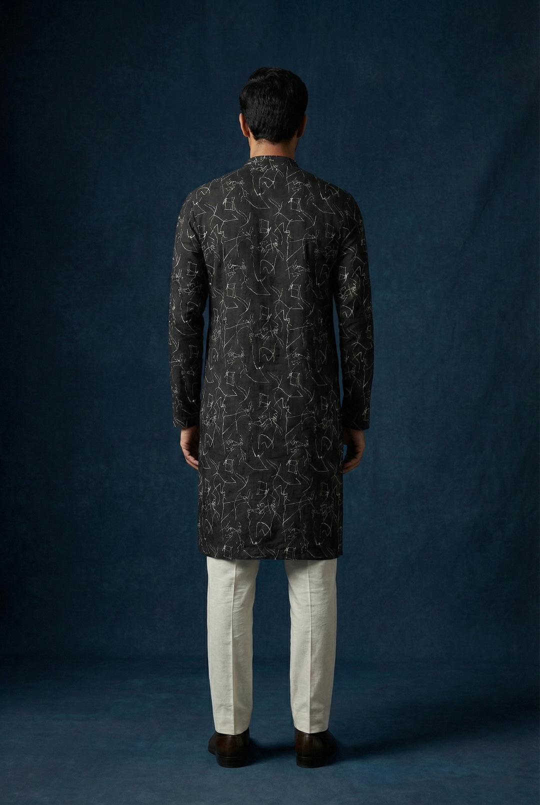 Abees Black linen printed kurta for men - side view