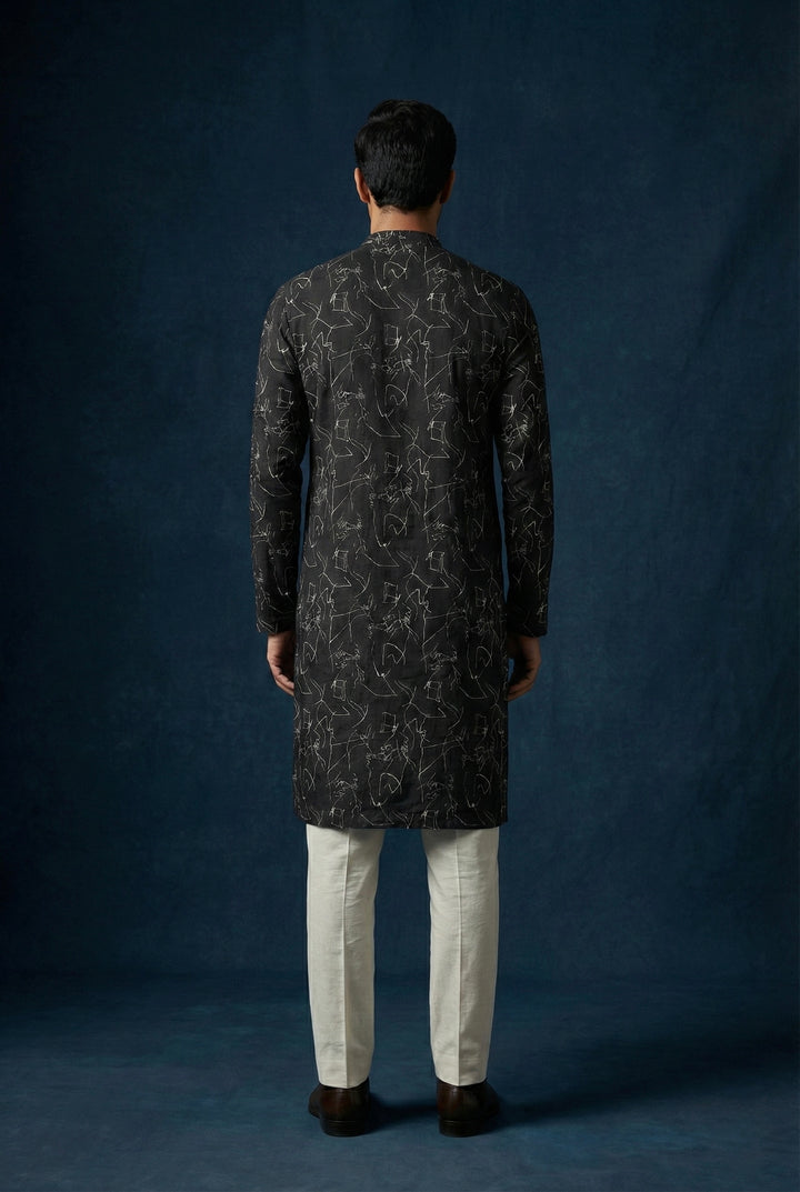 Abees Black linen printed kurta for men - side view