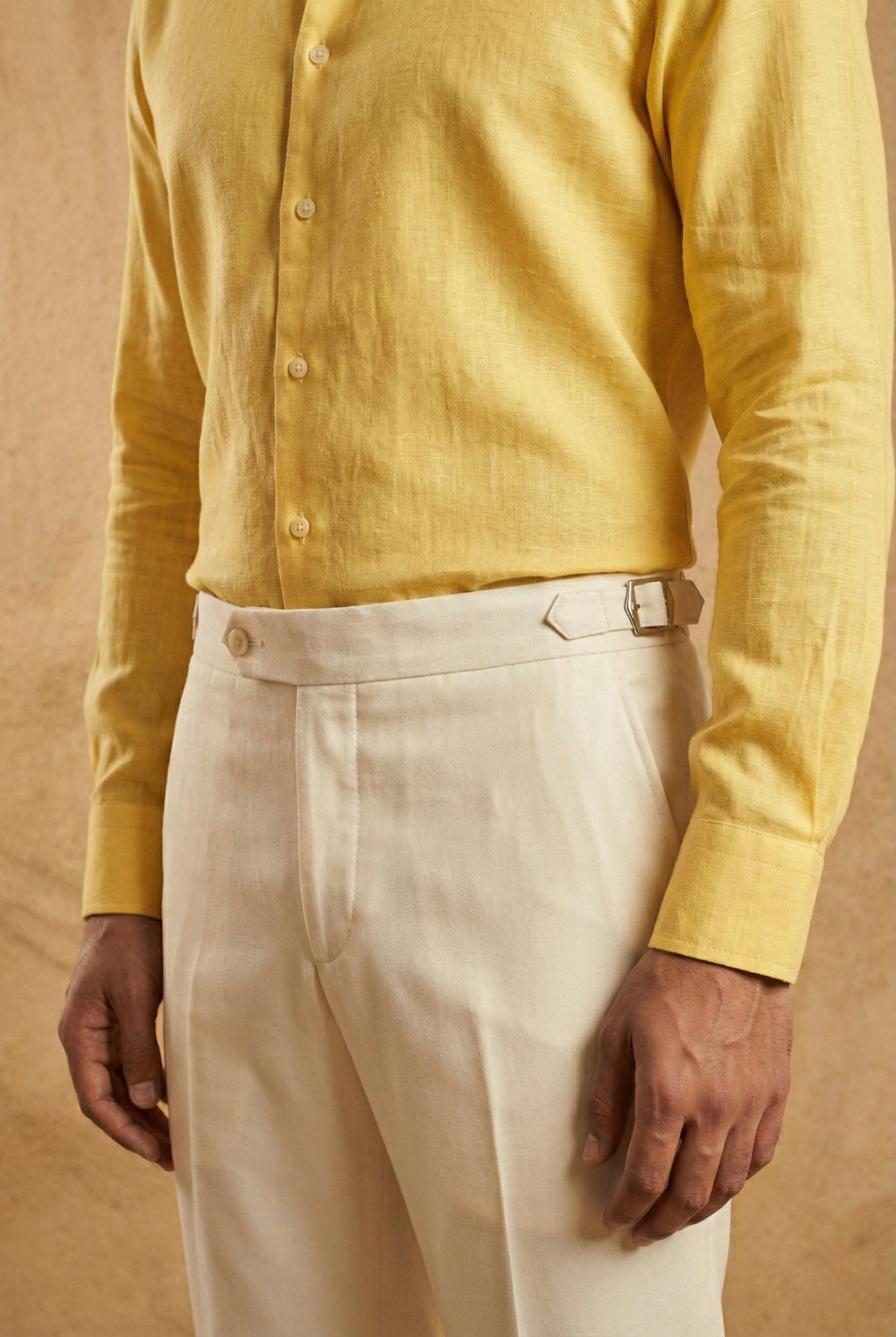 Abees Yellow linen solid shirt - side view