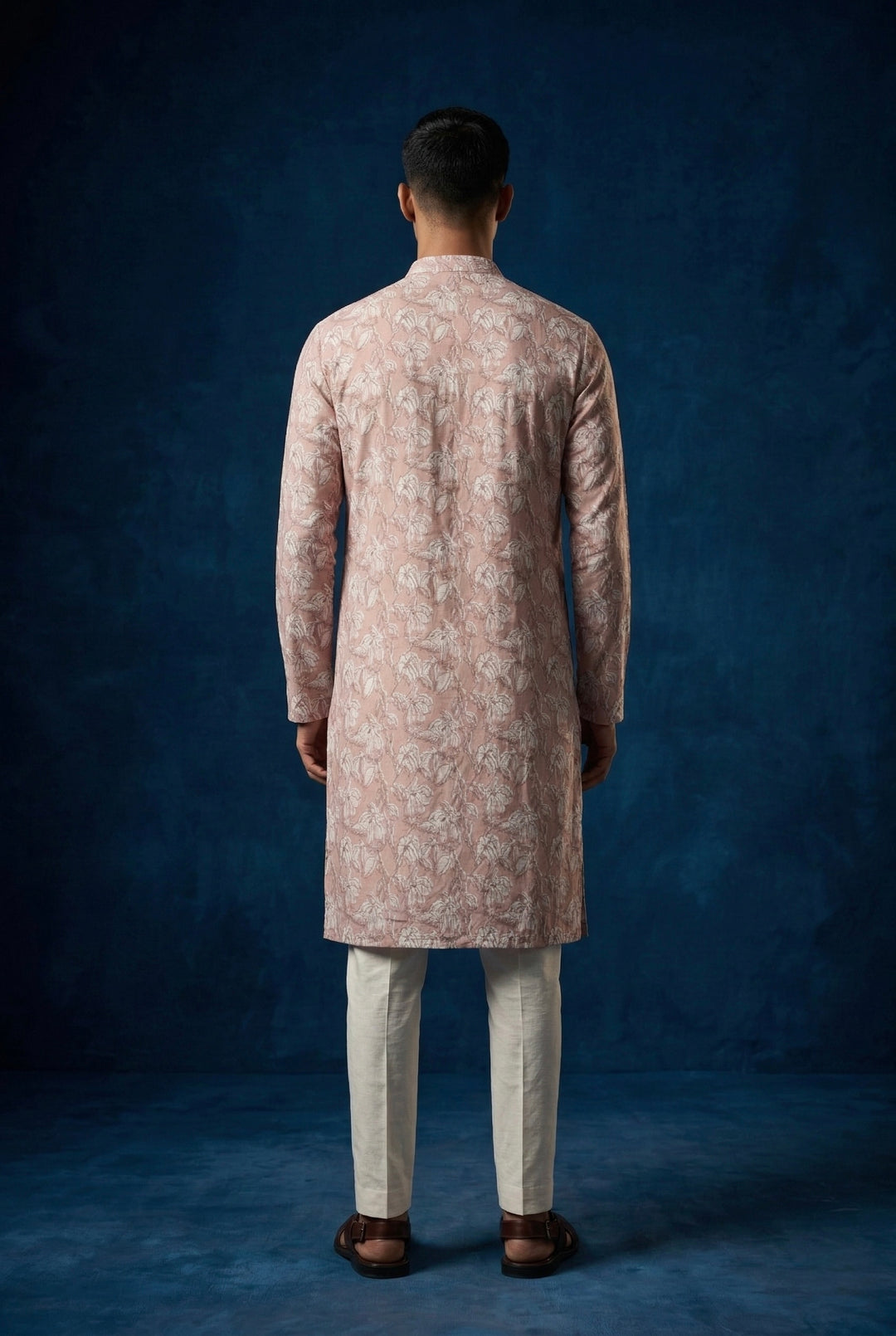 Blush Pink Printed 100% Linen Kurta with Trousers