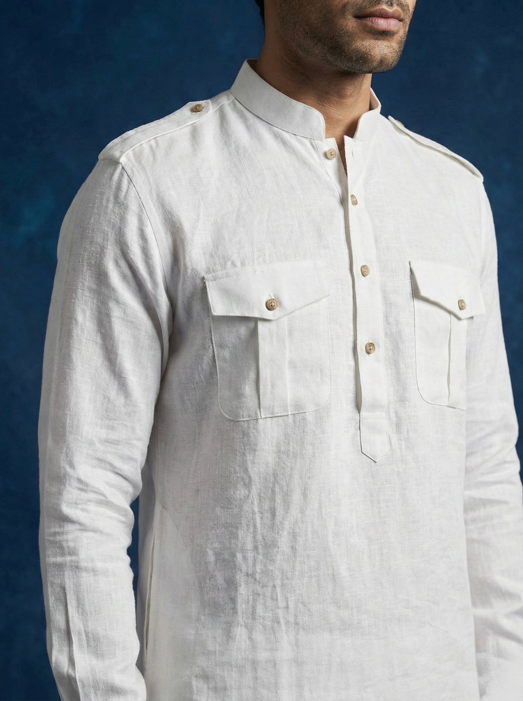 White 100% Pure Linen Kurta Set for Men