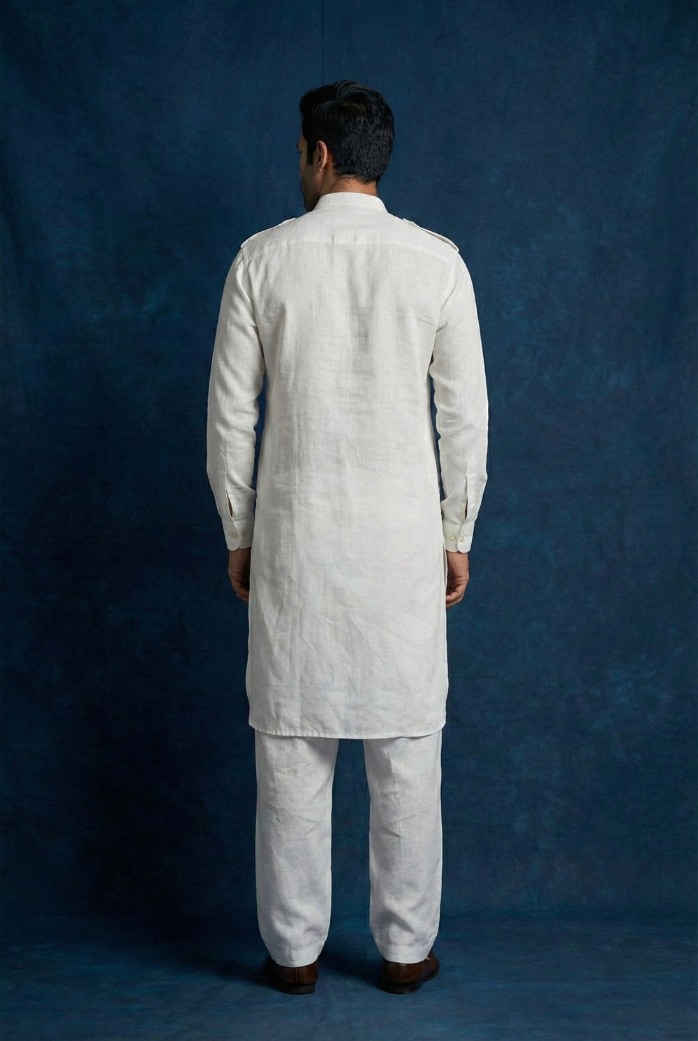 Abees White linen solid kurta set - detail view 1