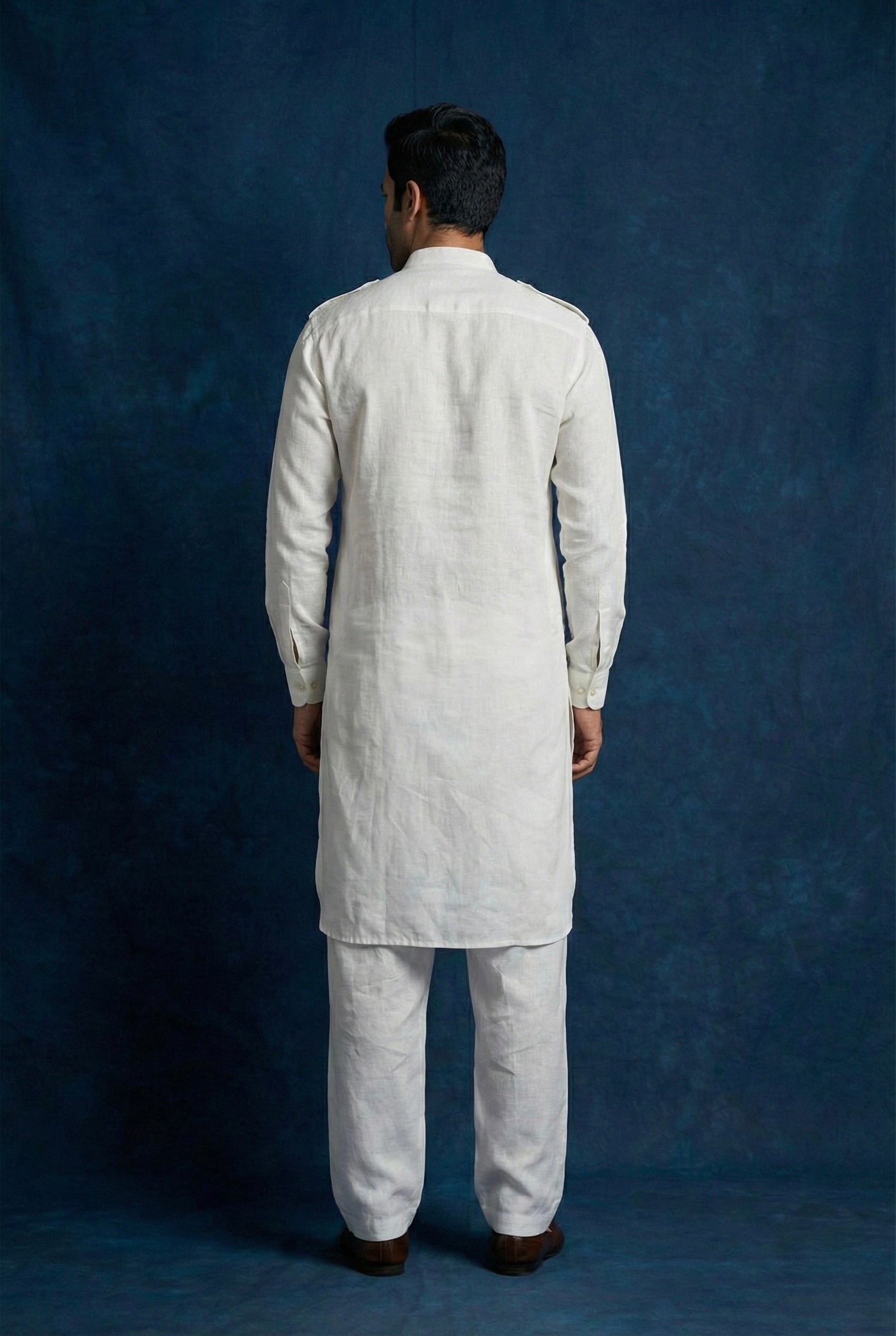 White 100% Pure Linen Kurta Set for Men