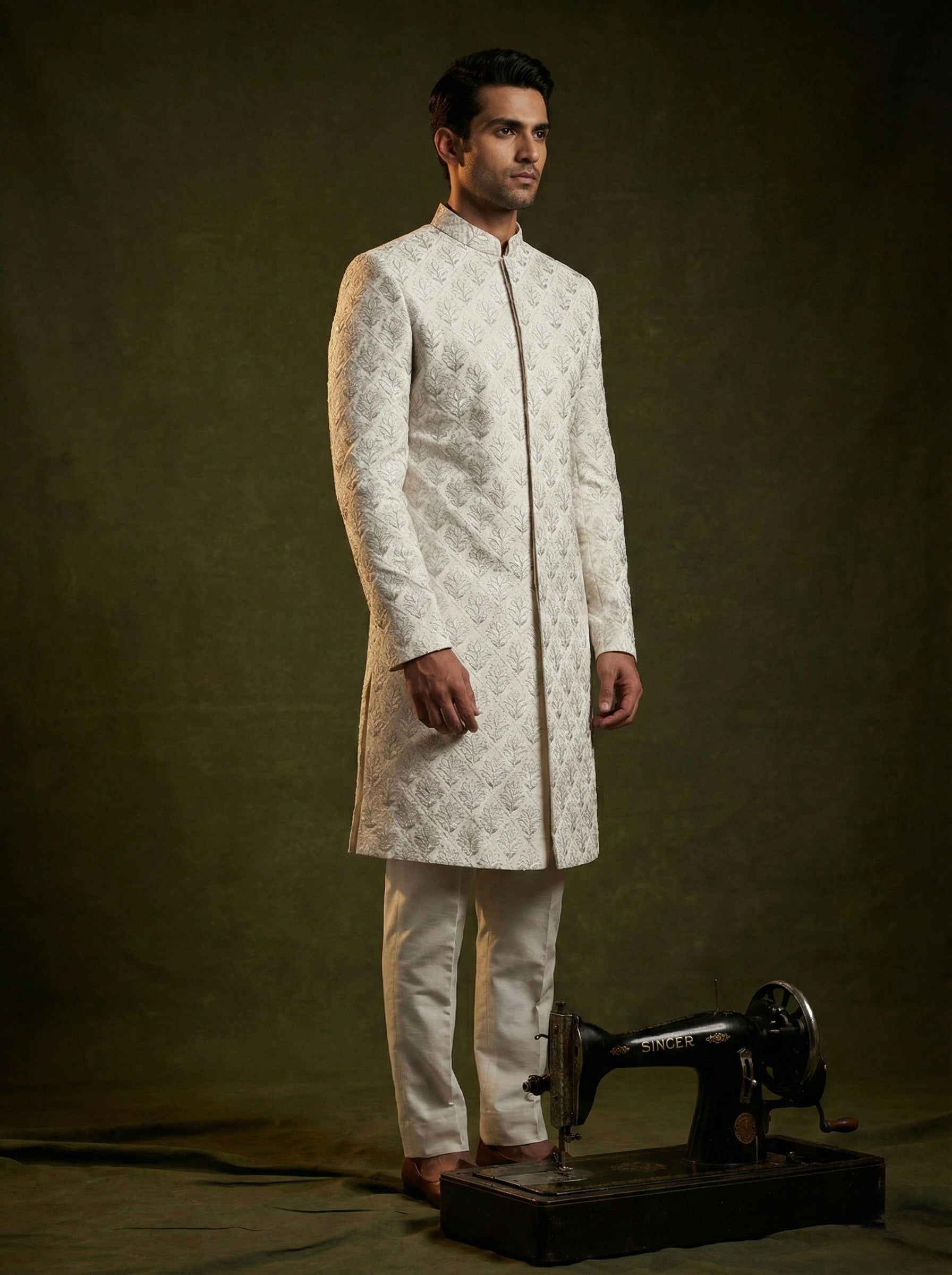 Ivory Heritage Embroidered Sherwani Set for Men