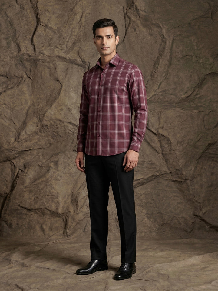 Maroon Windowpane Check Premium Shirt