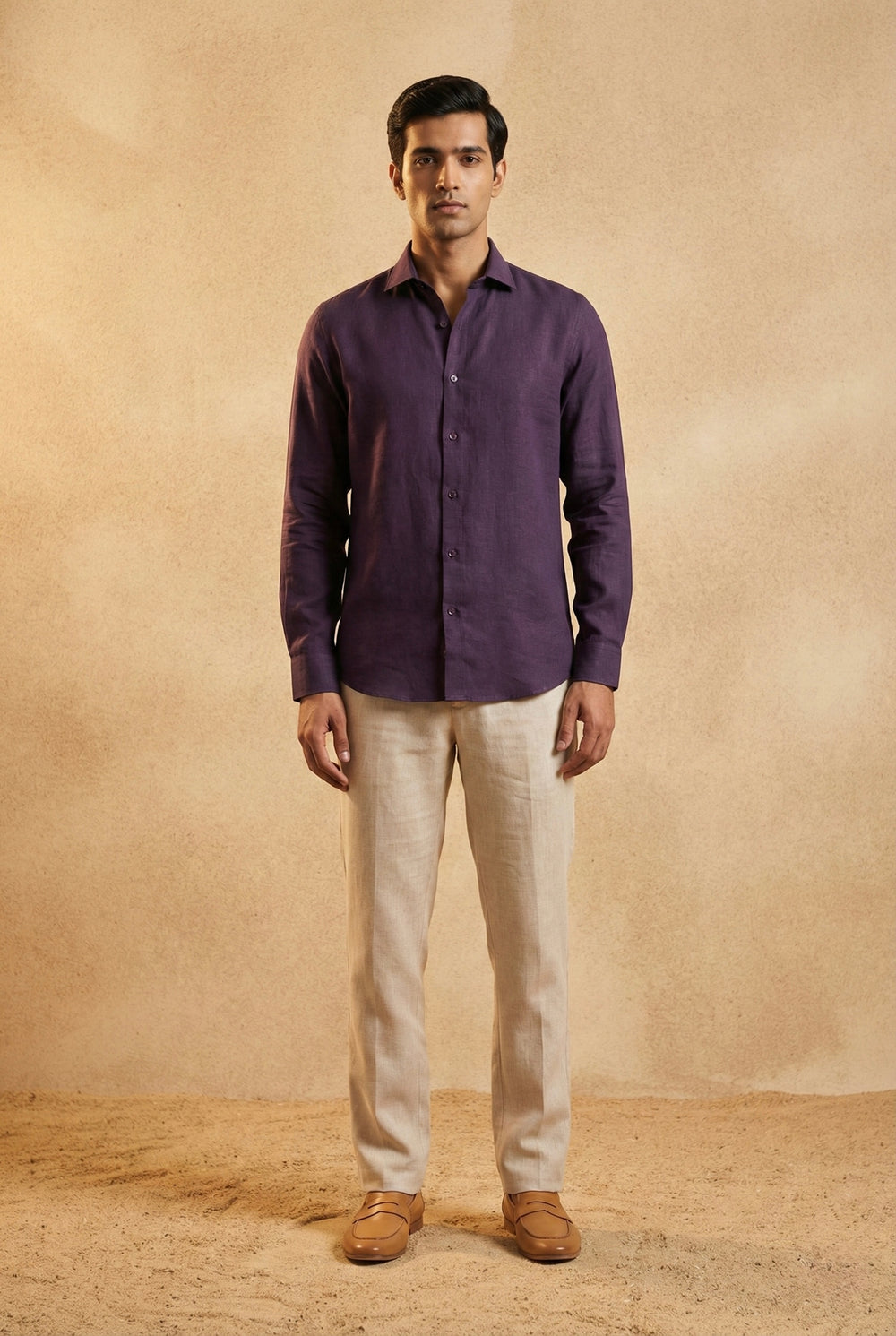 Abees Purple linen solid shirt - side view