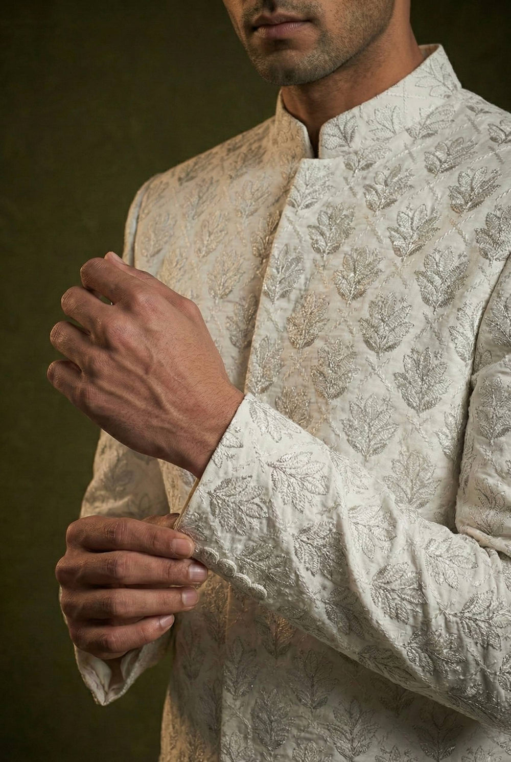 Abees Beige embroidered sherwani set - back view