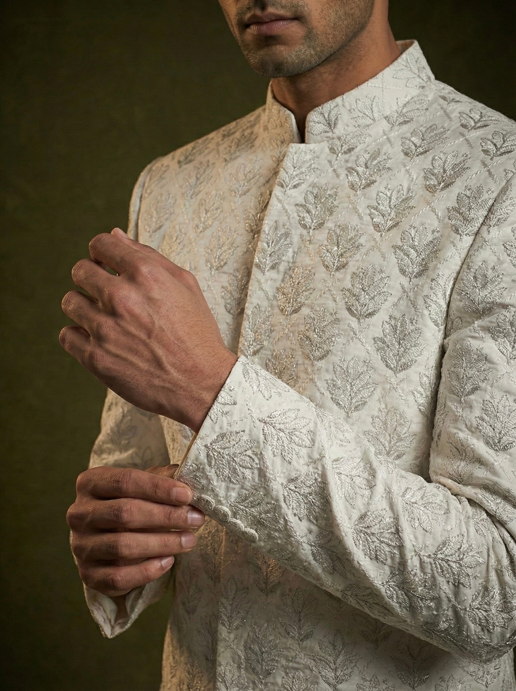 Ivory Heritage Embroidered Sherwani Set for Men