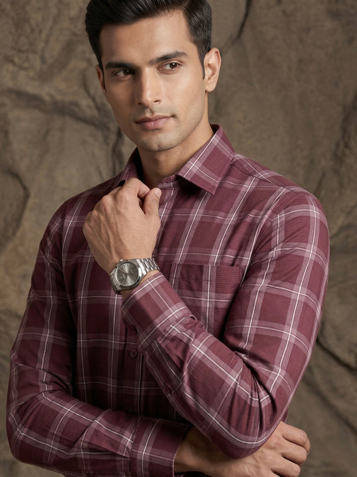 Maroon Windowpane Check Premium Shirt