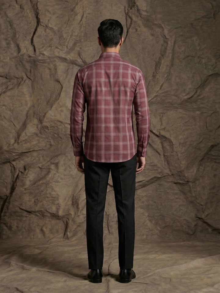 Maroon Windowpane Check Premium Shirt