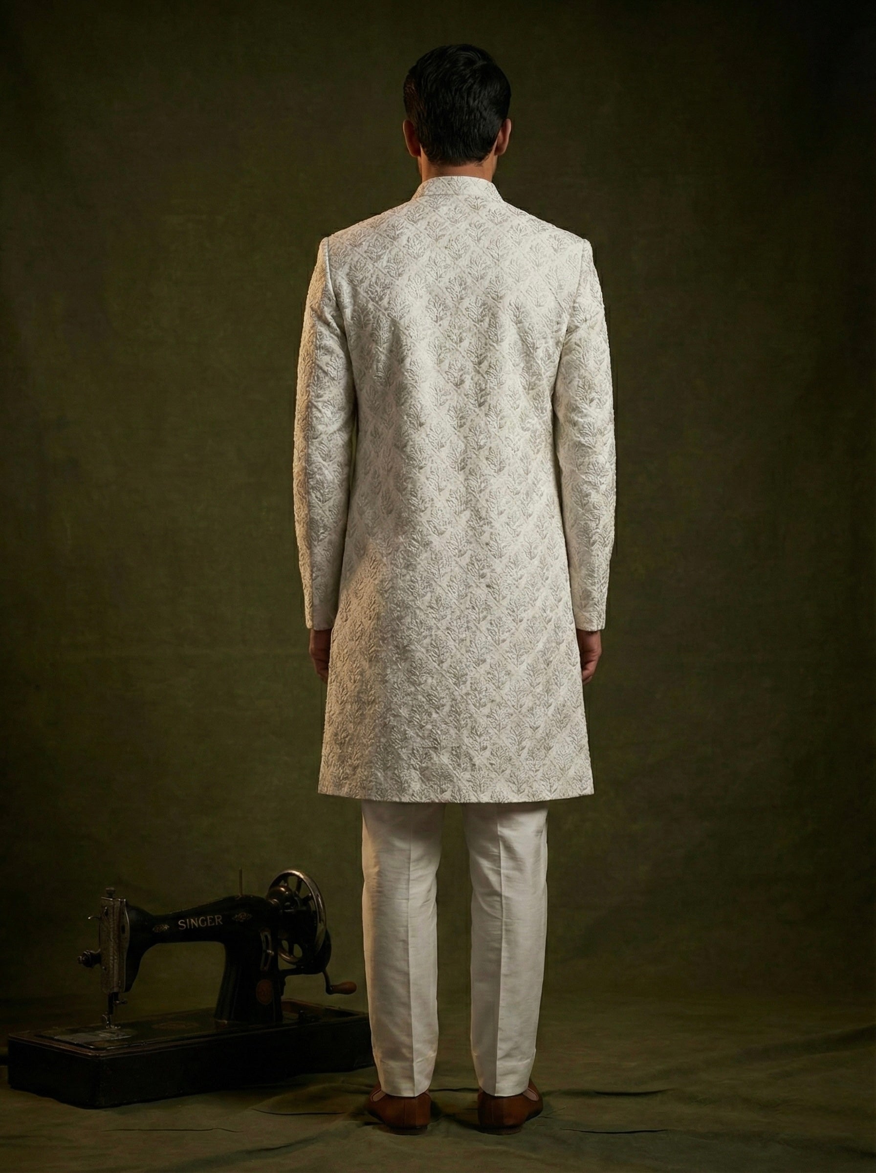 Ivory Heritage Embroidered Sherwani Set for Men