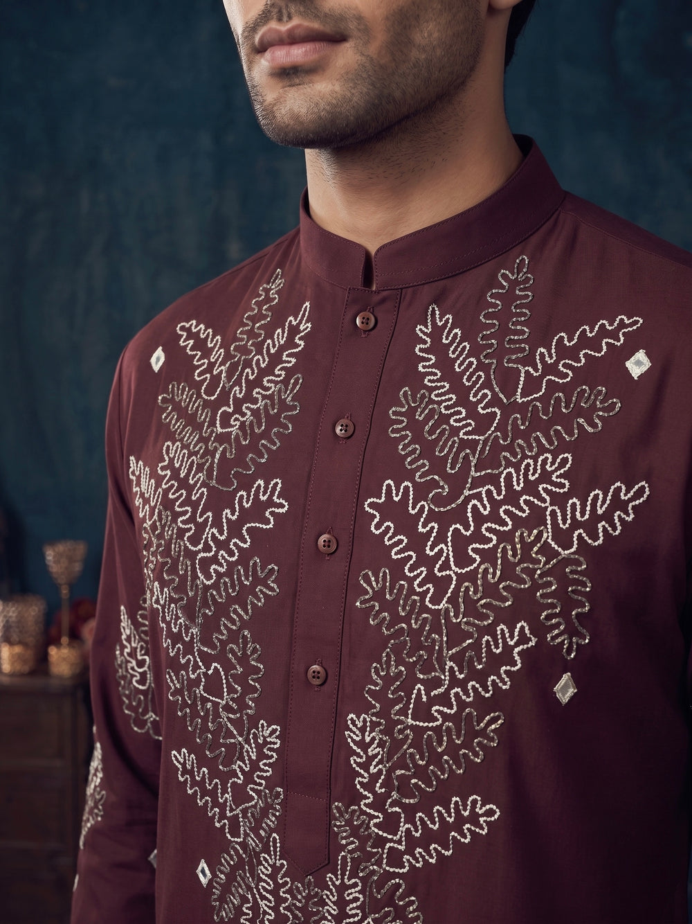 Burgundy Embroidered Kurta Set
