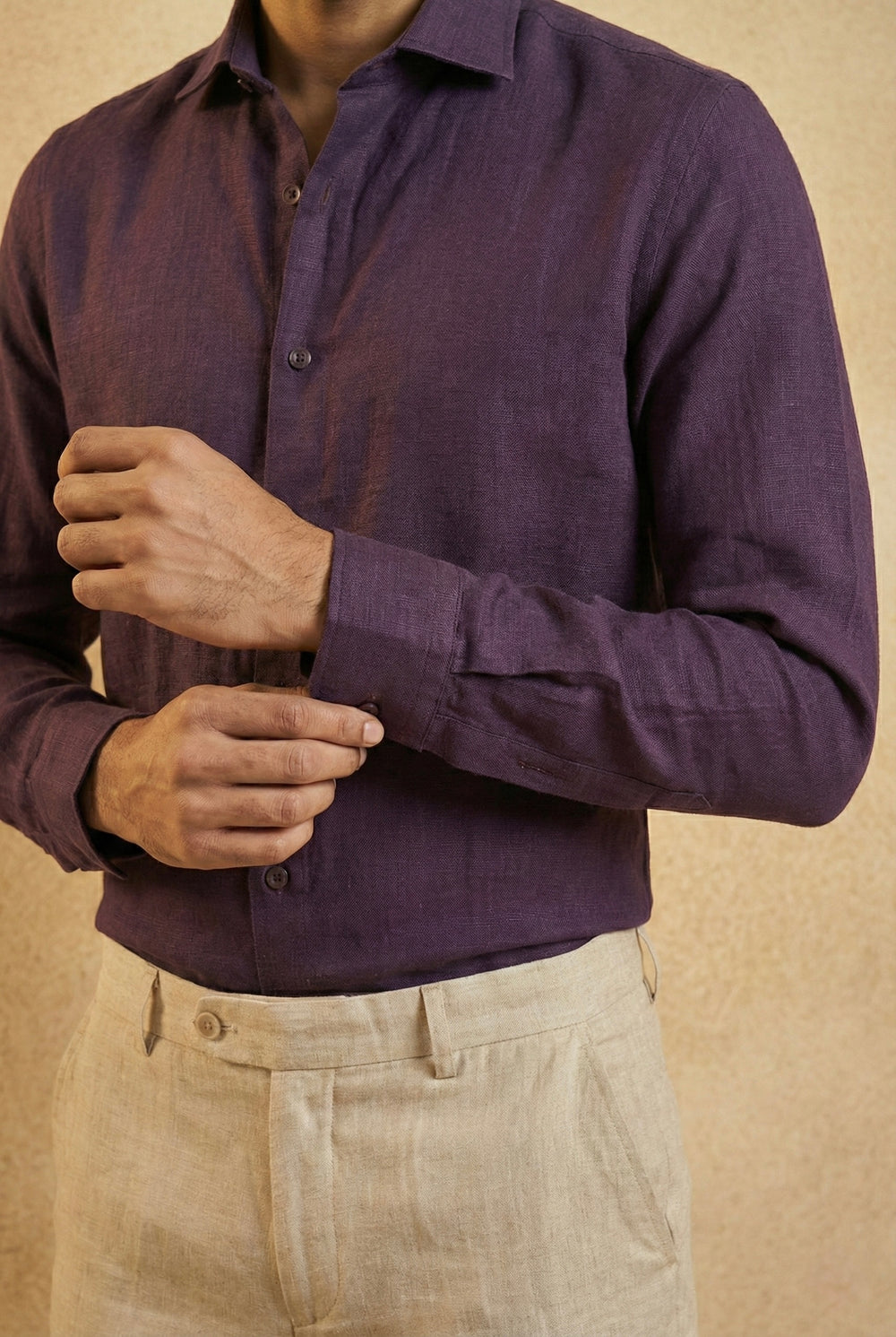 Abees Purple linen solid shirt - detail view 1