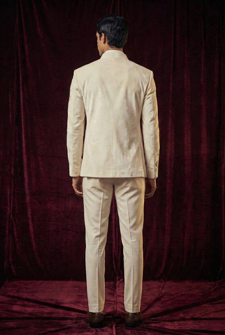 Abees White floral embroidered bandhgala suit - detail view 1