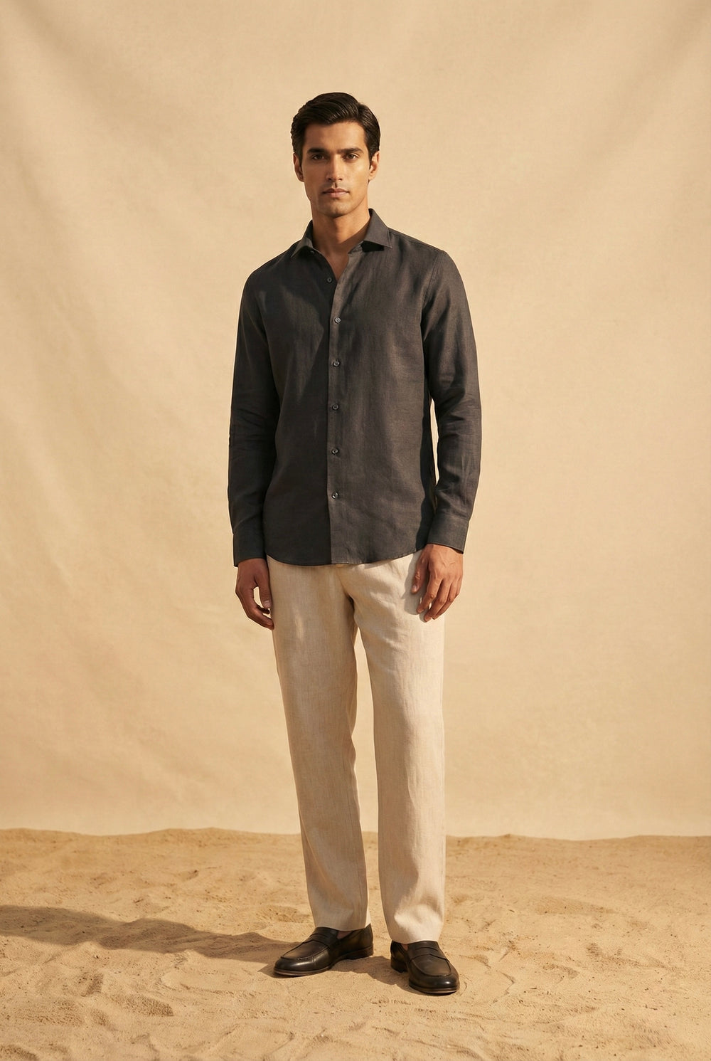 Abees Black linen solid shirt - front view