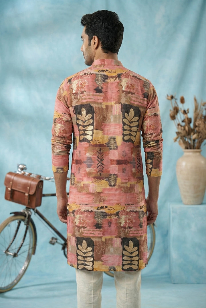 Abees Pink printed kurta for men - side view