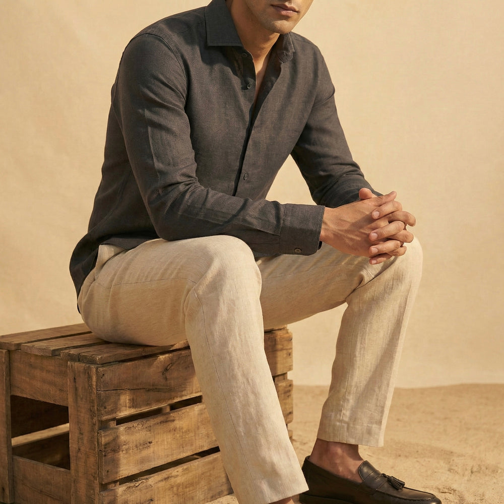 Abees Black linen solid shirt - detail view 1