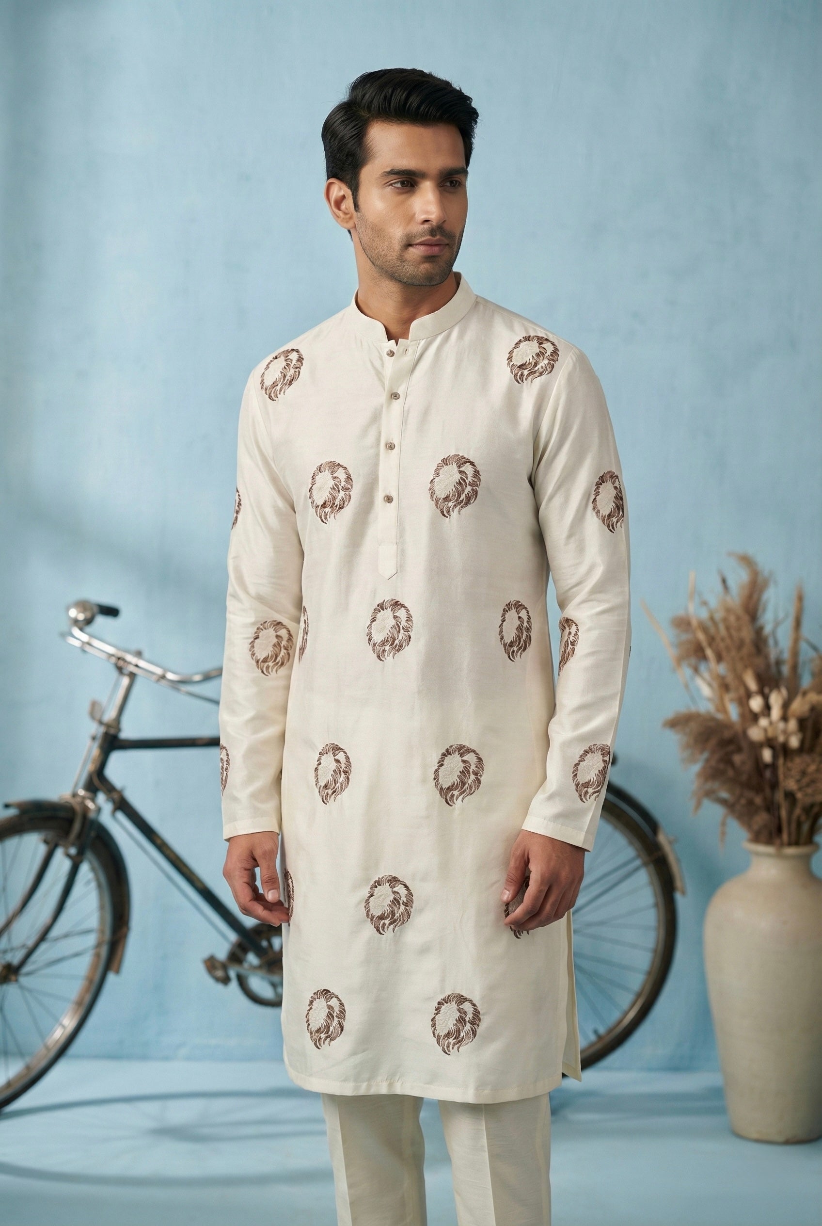Ivory Kurta Set with Minimal Motif Design