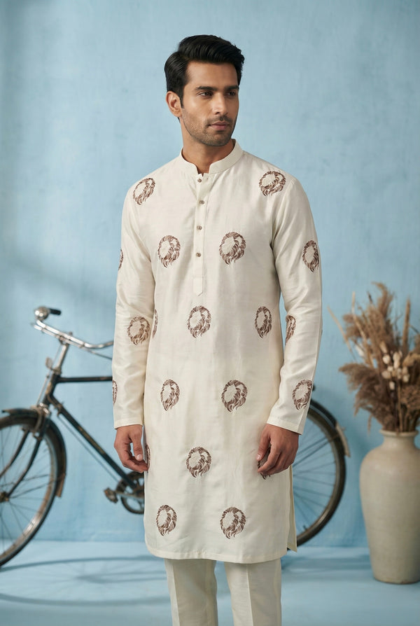 Abees White printed kurta set minimal motif - front view