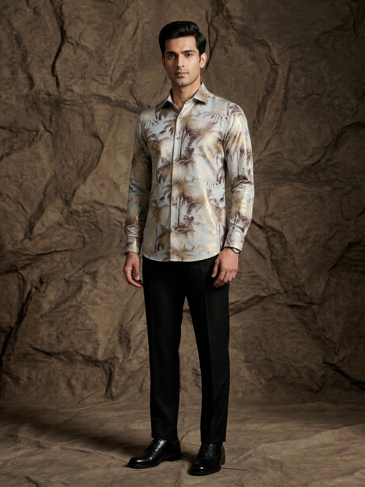 Beige Tropical Palm Print Premium Shirt