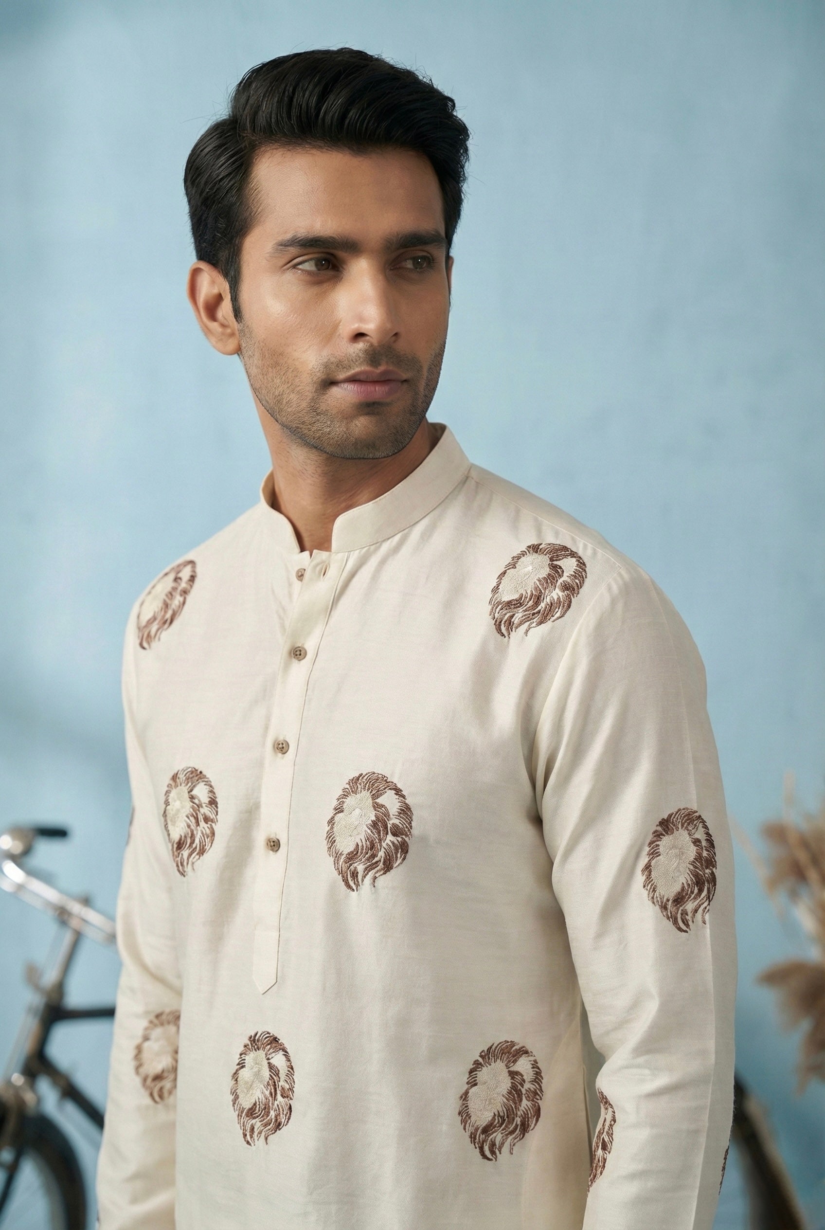 Ivory Kurta Set with Minimal Motif Design