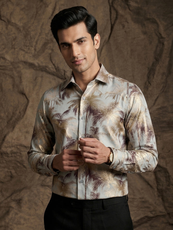 Beige Tropical Palm Print Premium Shirt