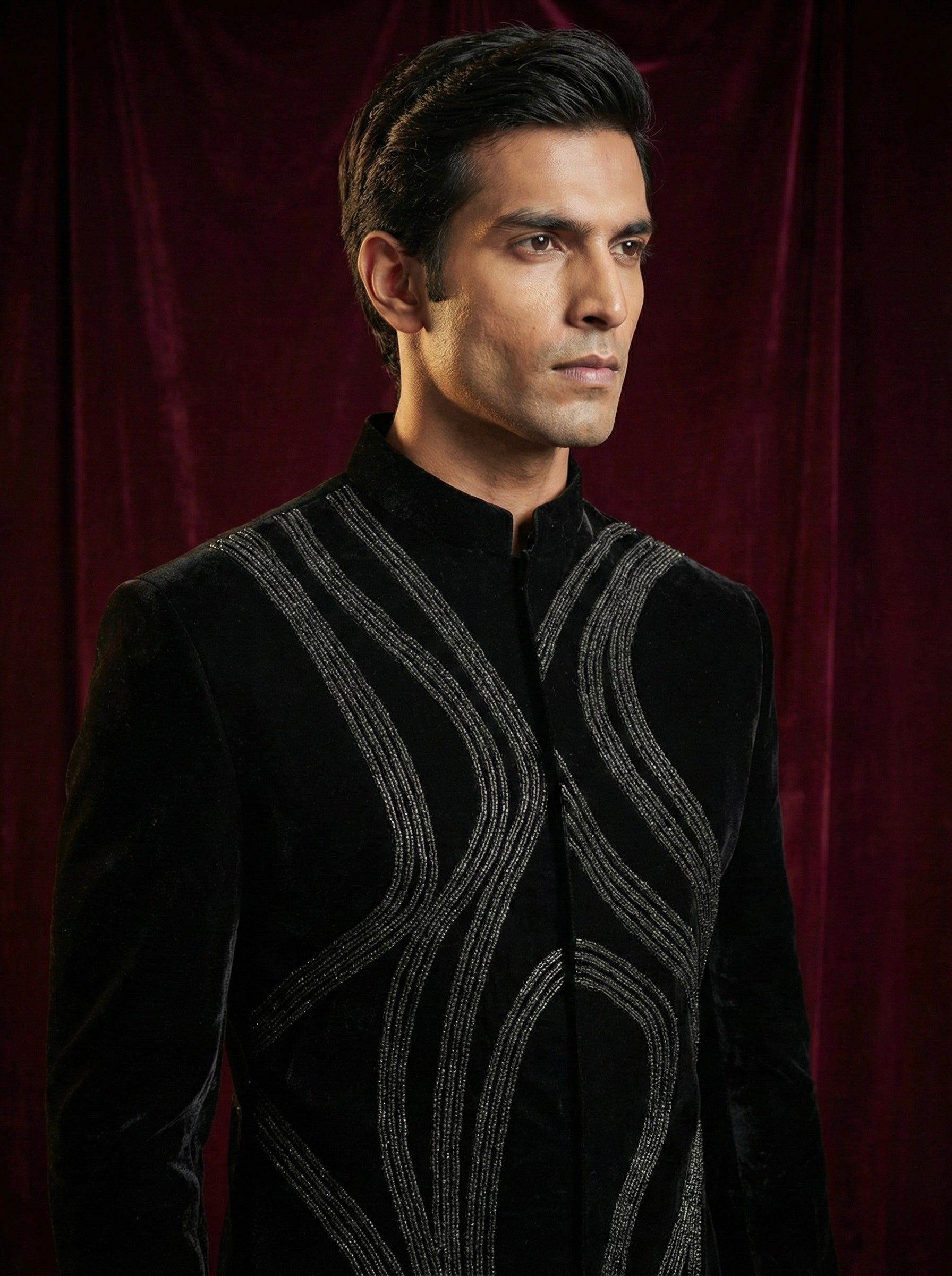 Black Embroidered Indo-Western Bandhgala Suit