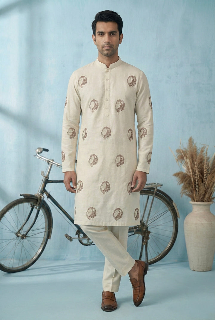 Abees White printed kurta set minimal motif - side view