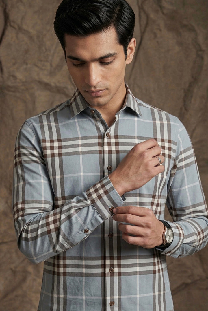Sky Blue Premium Checked Shirt