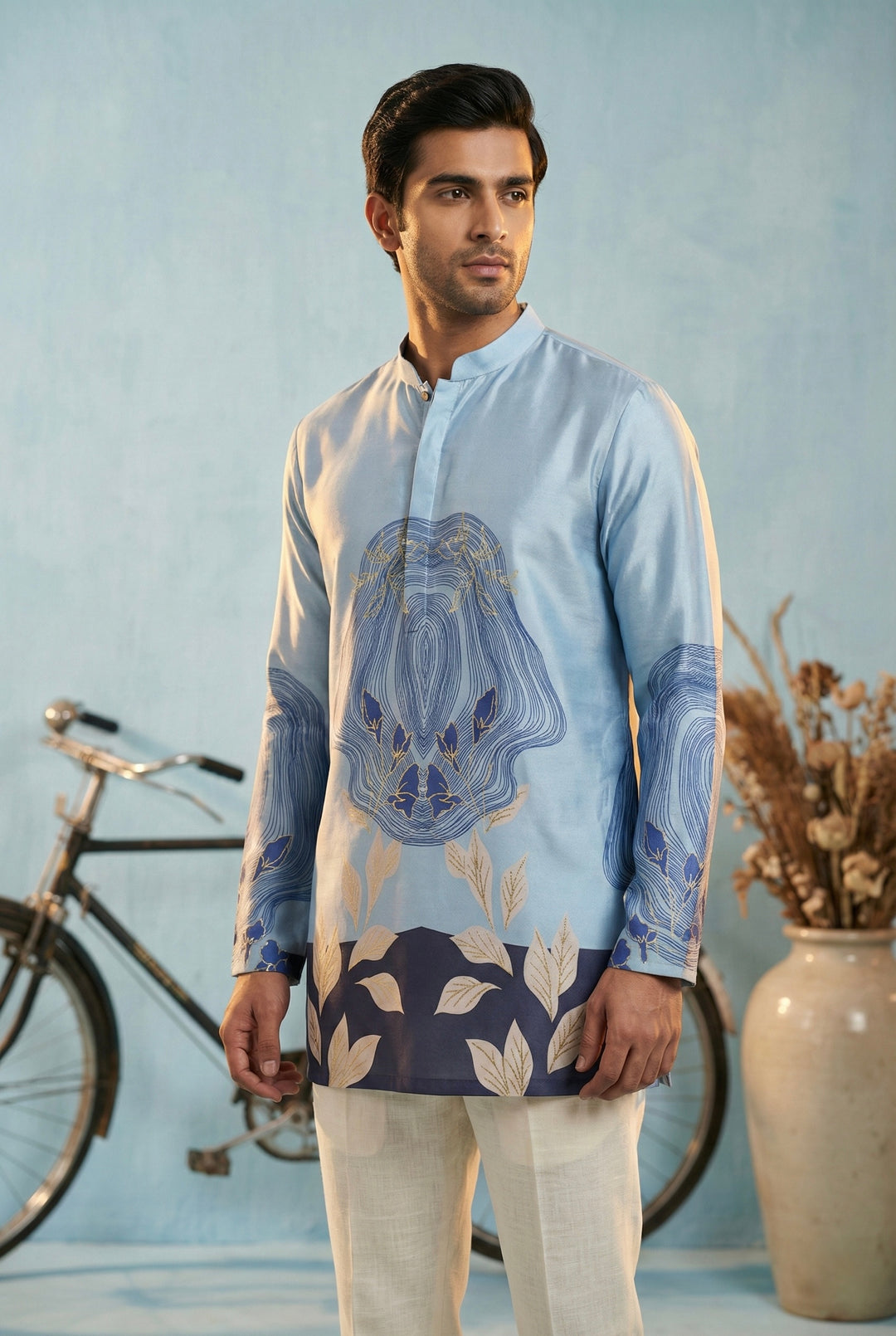 Abees Blue printed kurta for men - front view