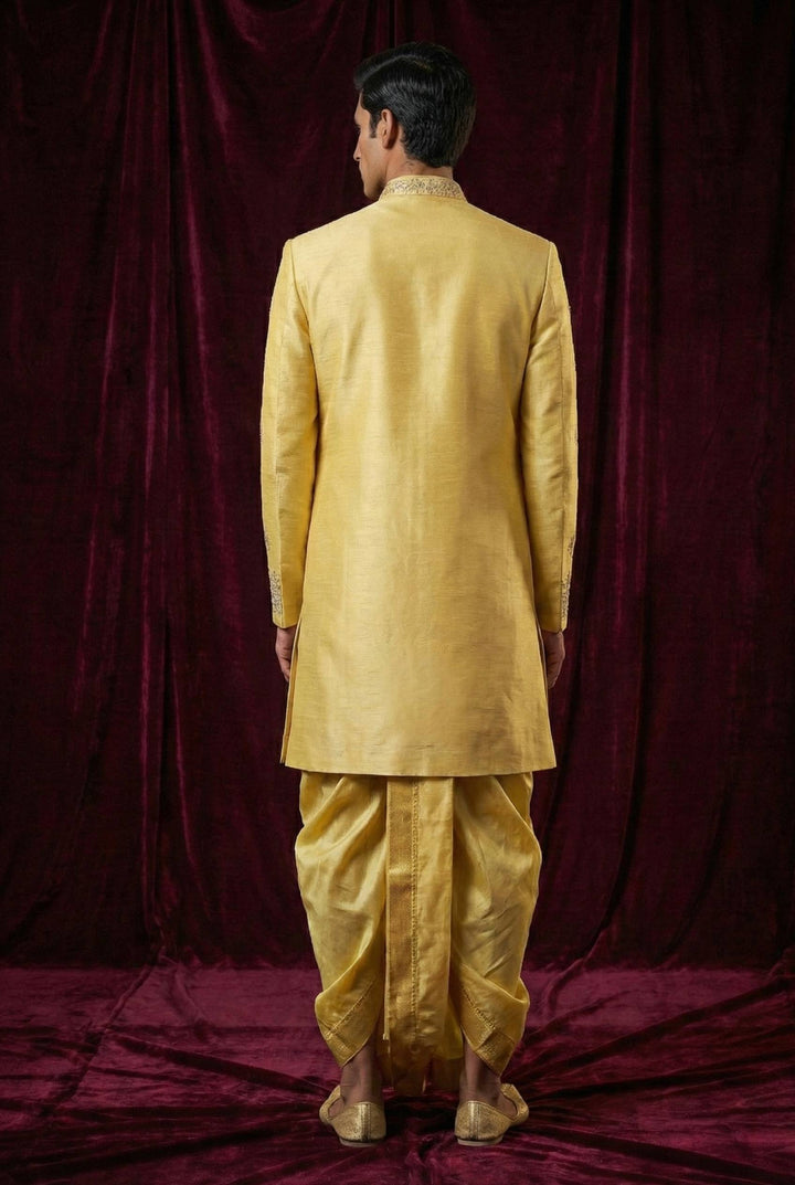 Abees Gold embroidered sherwani with dhoti - detail view 1
