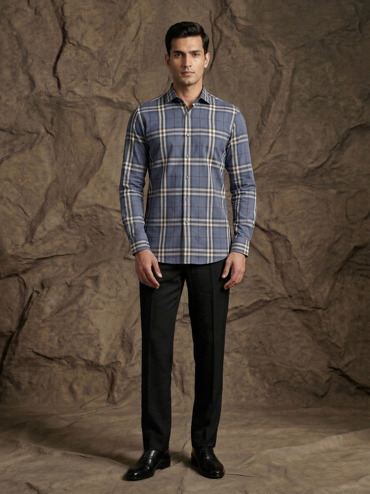 Steel Blue Premium Checked Shirt
