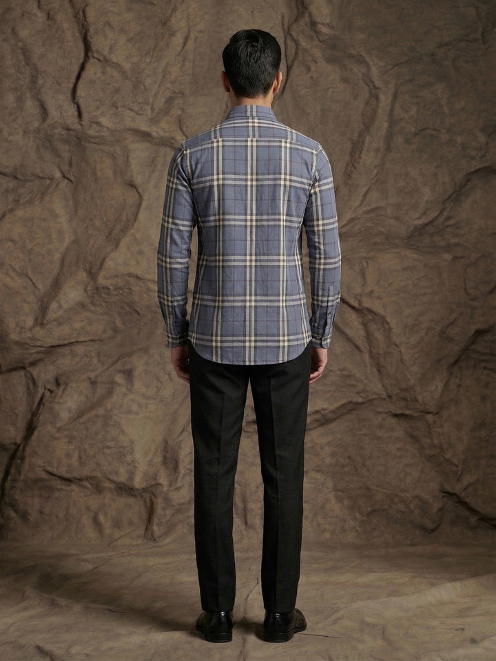 Steel Blue Premium Checked Shirt
