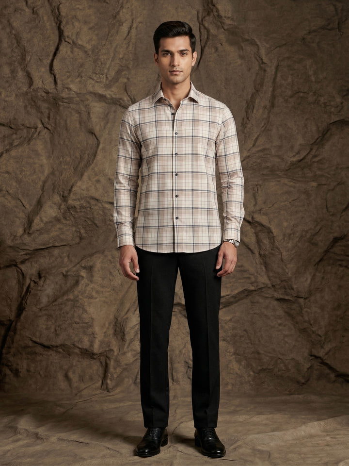 Beige Premium Checked Shirt