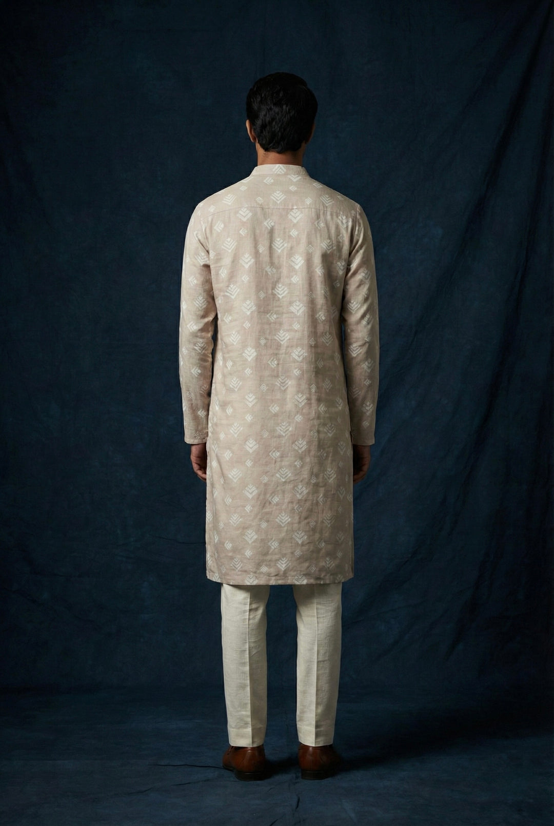 Abees Beige linen printed kurta for men - side view