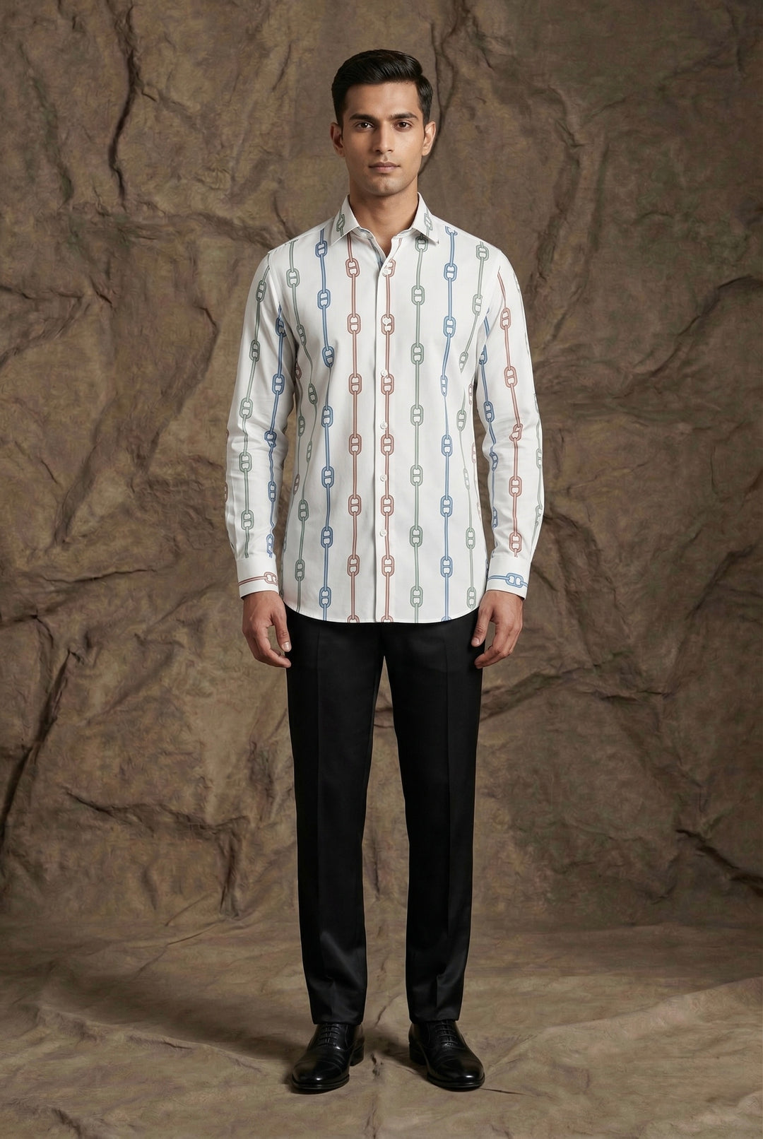 White Chain Print Designer Shirt