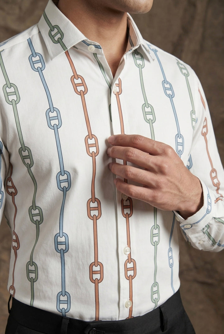 White Chain Print Designer Shirt