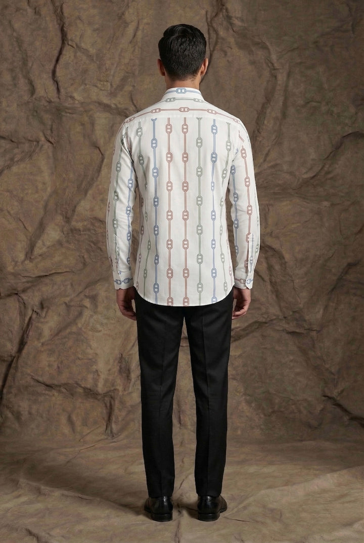 White Chain Print Designer Shirt